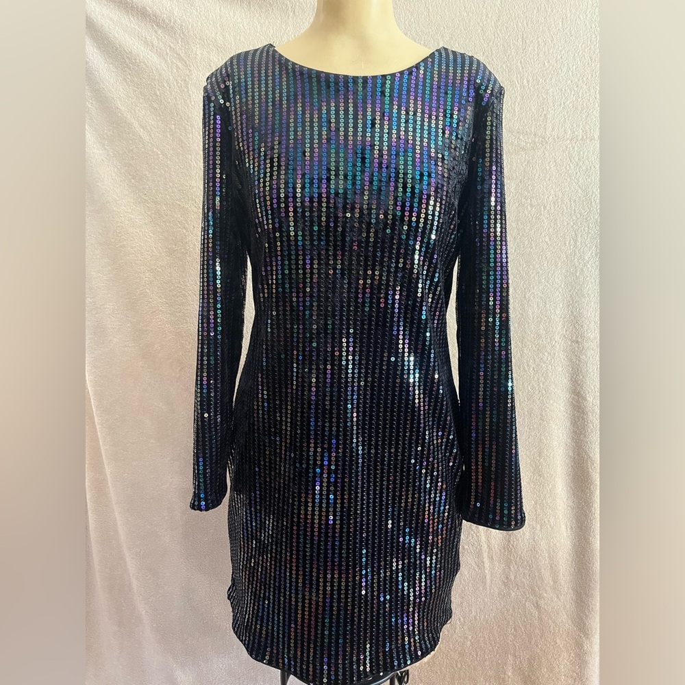 H&M Blue and Black Sequin Ribbed Bodycon Dress